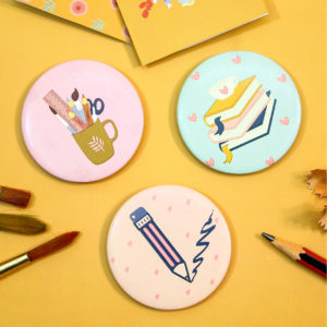 Stationery lover brooches and fridge magnets