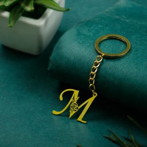 Keychain with Initial and Rose